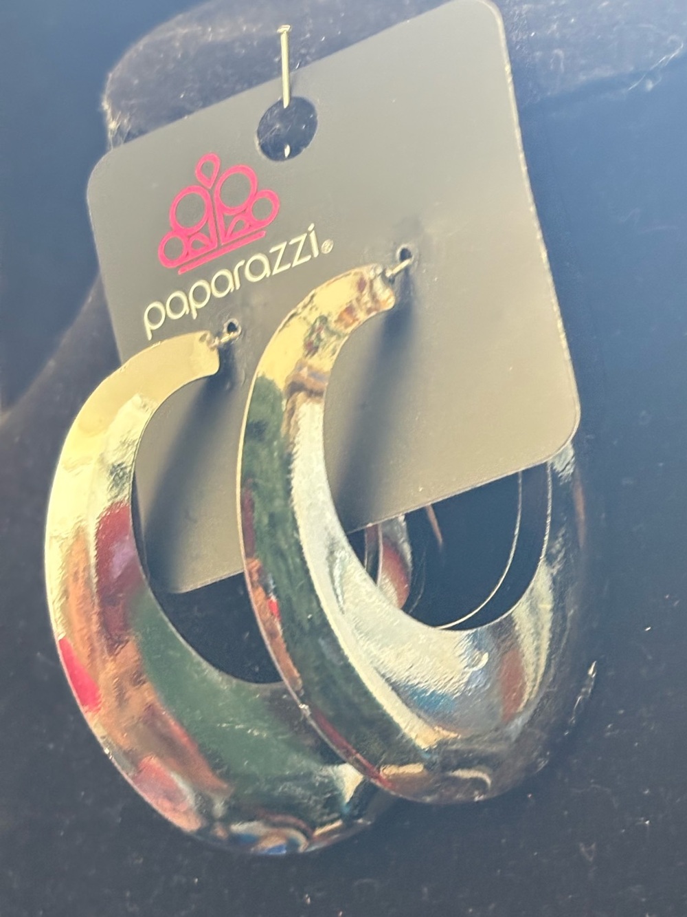 paparazzi Shiny Black Crescent Hoop Earrings with High Gloss